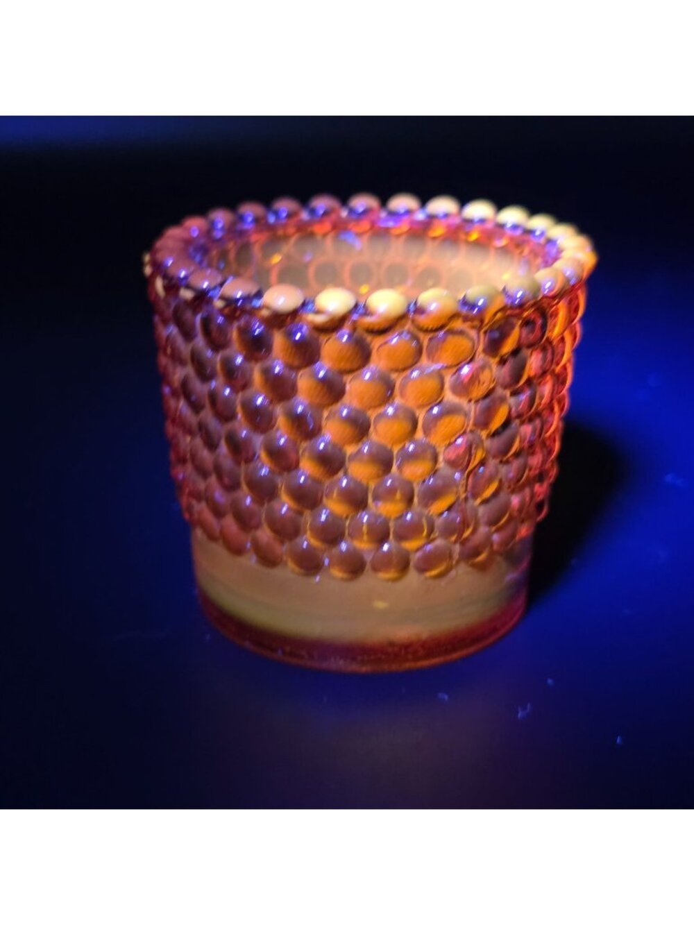 Amber Hobnail Glass Votive Candle Holder Vintage Retro Decor UV Reactive